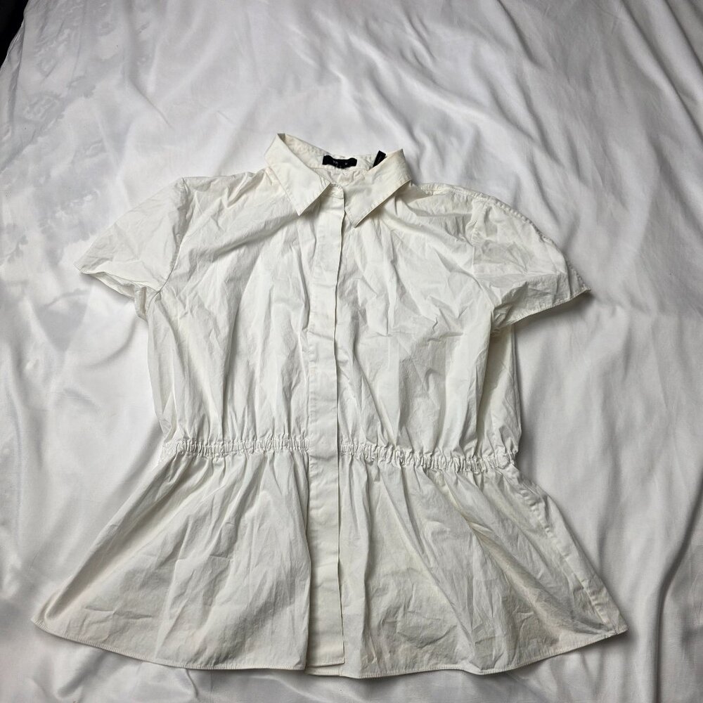Theory Cinched Waist White Button-Down Shirt